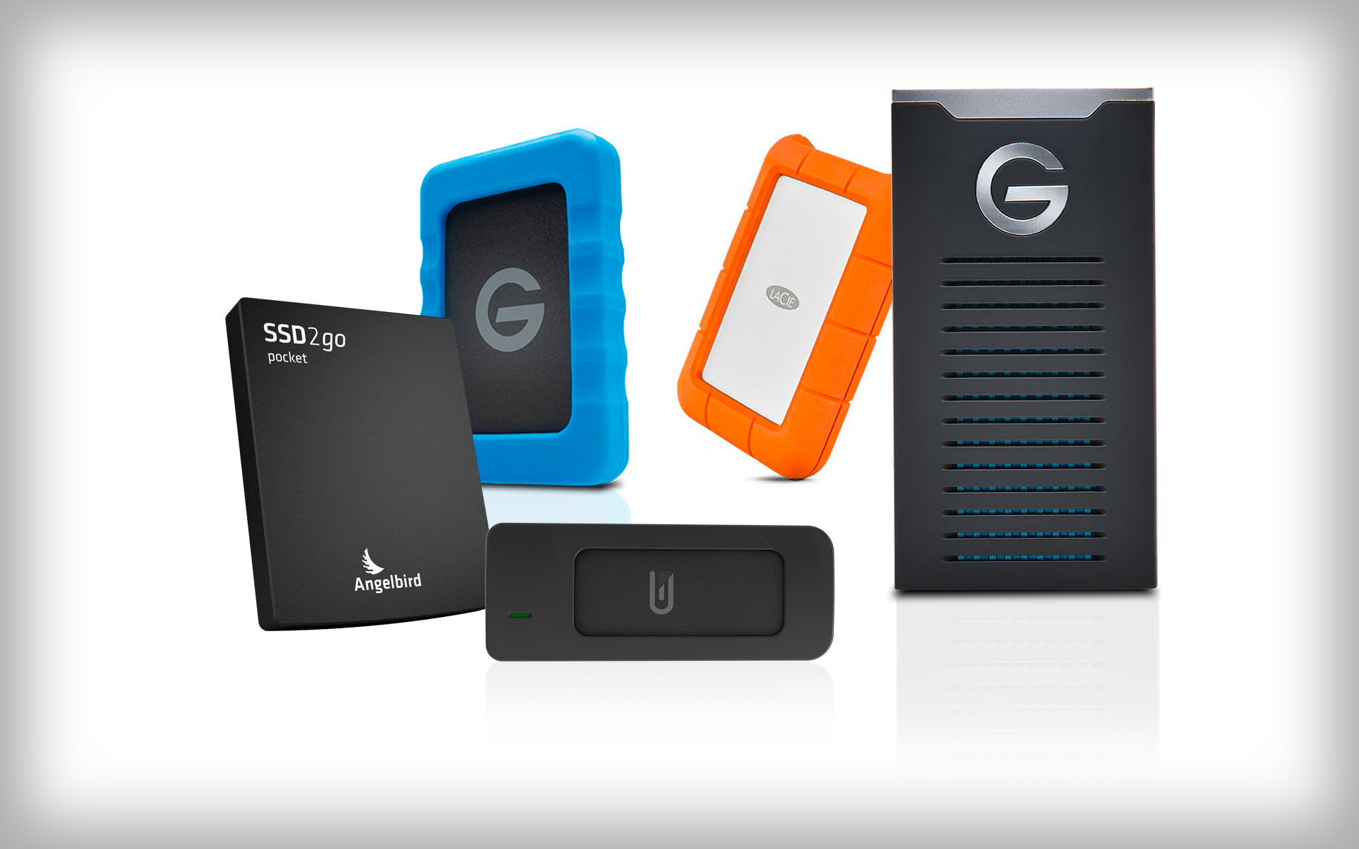 A selection of portable Solid State Drives